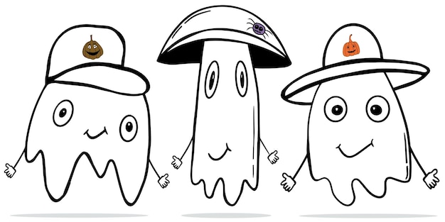 Black doodle of a ghost. Halloween illustration. Hand-drawn ghost illustration. line art