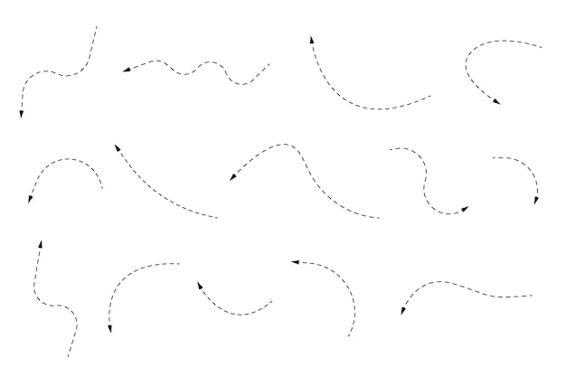 Черные пунктирные стрелки, нарисованные вручную значок курсора со стрелкой коллекция векторных указателей