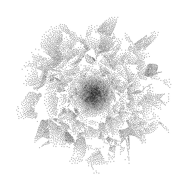Vector black dotted rose flower form textured plant petal element for leaflet banner poster booklet