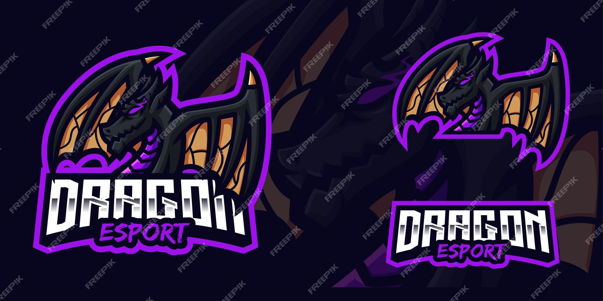 Modelo de logotipo de jogo roxo bebê dragão mascote para esports streamer  facebook