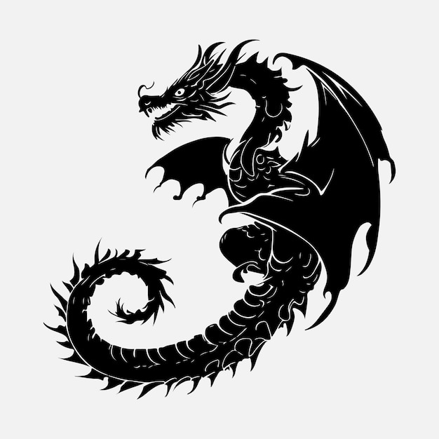 Векторный дизайн силуэта черного дракона