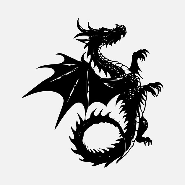 Vector black dragon silhouette vector design