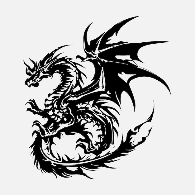 Vector black dragon silhouette vector design