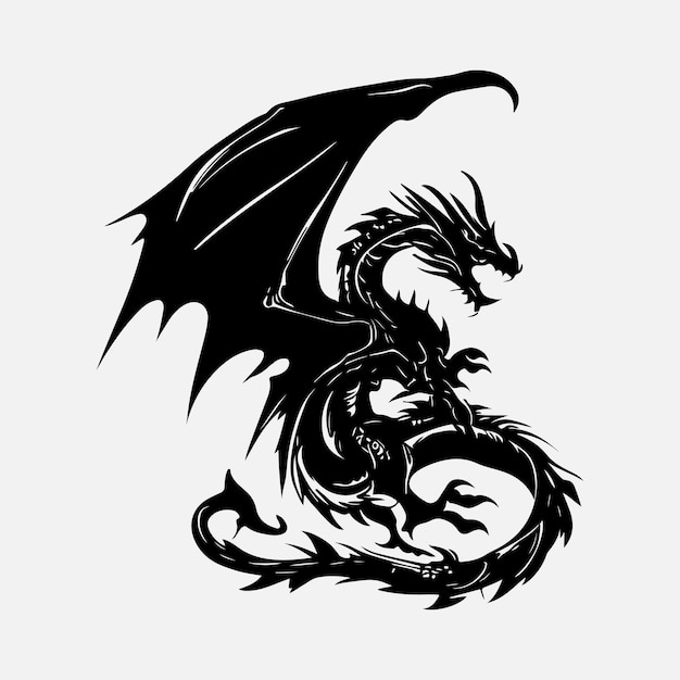 Vector black dragon silhouette vector design