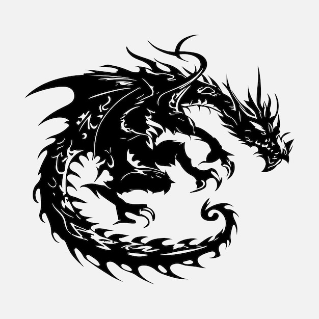 Vector black dragon silhouette vector design