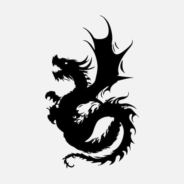 Vector black dragon silhouette vector design