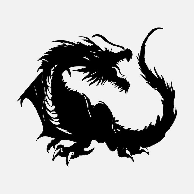 Vector black dragon silhouette vector design