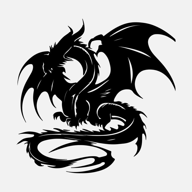 Black dragon silhouette vector design