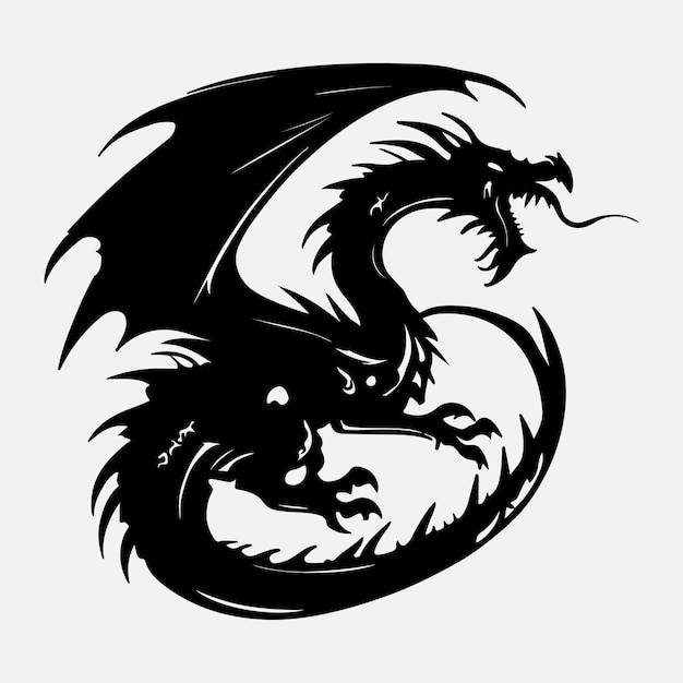 Vector black dragon silhouette vector design