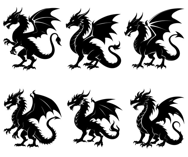 Vector a black dragon silhouette on a white background