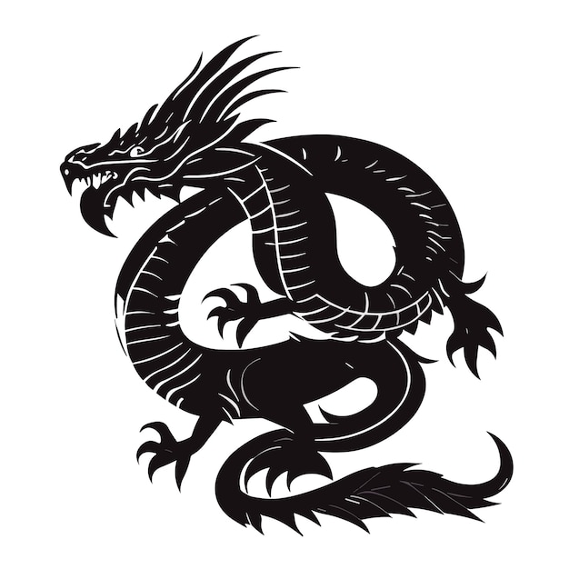 A black dragon with a white background