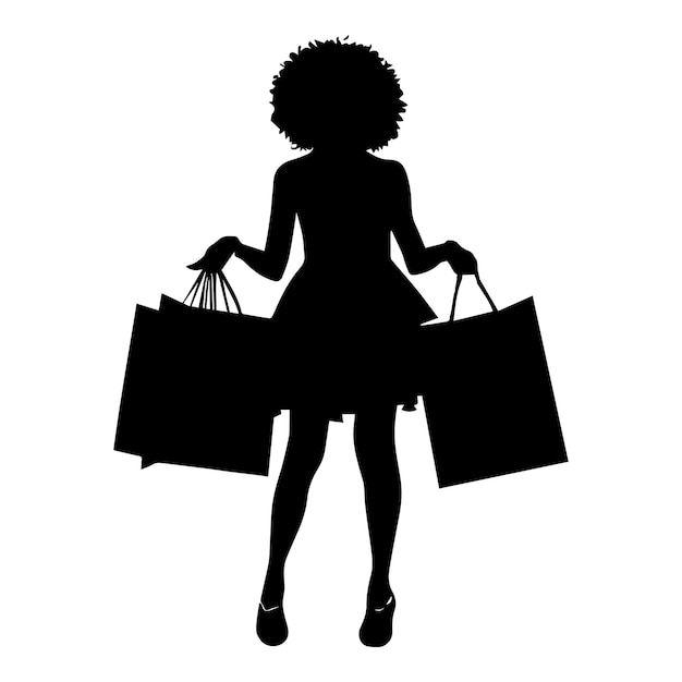 a black dress women with shopping bag vector silhouette