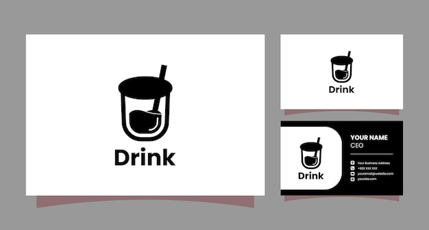 Vector black drink cup logo with business card