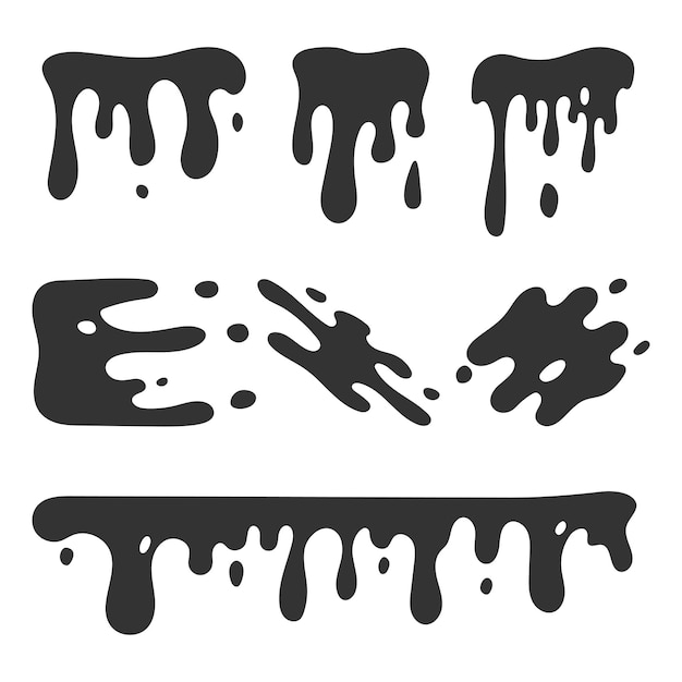 Black drip blob splash ink stain splatter vector set isolated on a white background