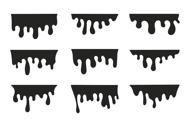 Black dripping paint, melting chocolate or drip of oil. flat vector illustration of splash ink flows