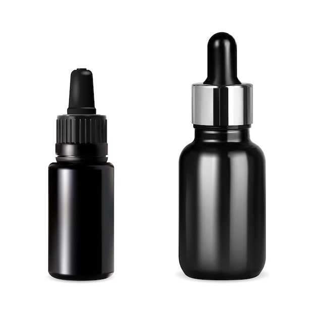 Black dropper bottle for cosmetic serum or oil vector