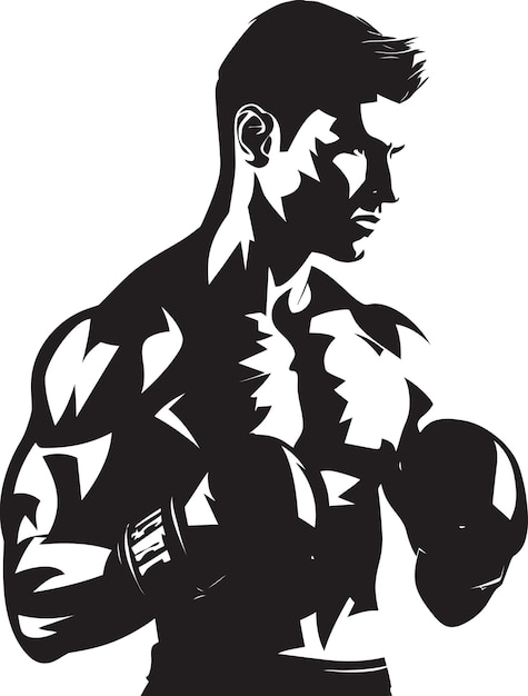 Black and Dynamic Boxing Man Vector Symbol Majestic Fighter Pugilistic Man Logo