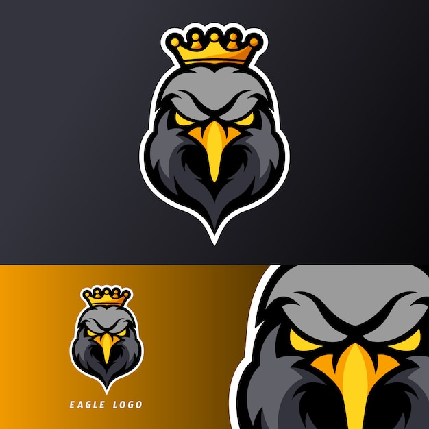 Modello di logo della mascotte di gioco di aquila reale re sport esport nero, adatto per squadra streamer