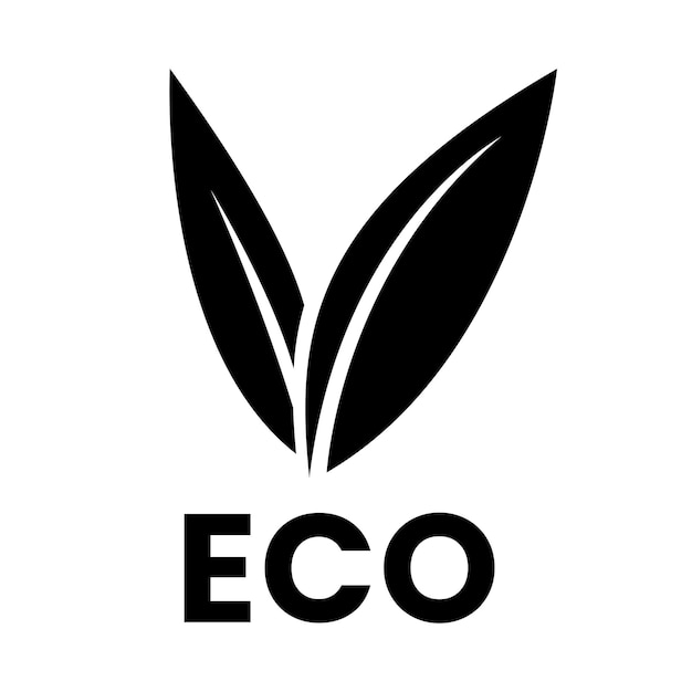 Vettore icona ecologica nera con foglie a forma di v su sfondo bianco