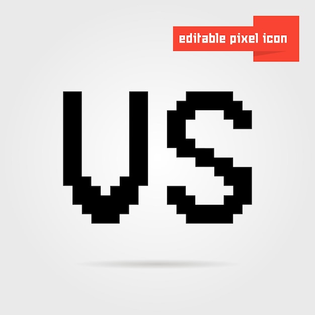 Black editable vs pixel icon. concept of 8bit videogame, together confrontation, enemy, assault, wrestling. isolated on gray background. pixelart style trend modern logotype design vector illustration