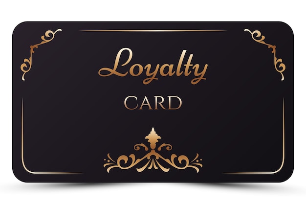 Black elegant loyalty card. vintage bonus card, gift certificate.	 golden 3d text. vector