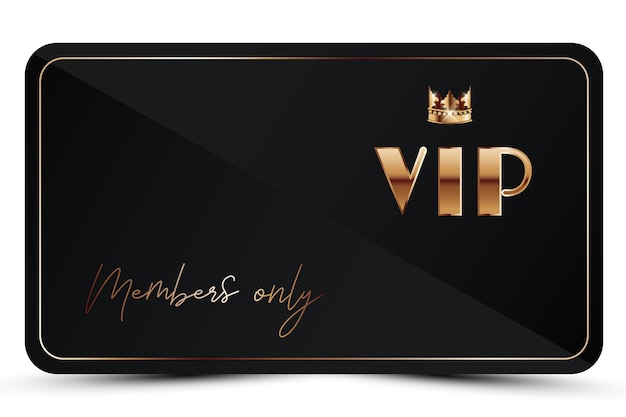 Modello di carta vip nero elegante biglietto da visita moderno per i membri solo con corona di testo 3d dorato invito astratto di lusso illustrazione vettoriale per certificato regalo di carta bonus fedeltà