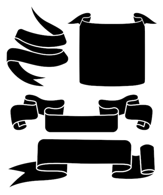 Black empty ribbon and paper roll template silhouettes good use for logo or illustration element