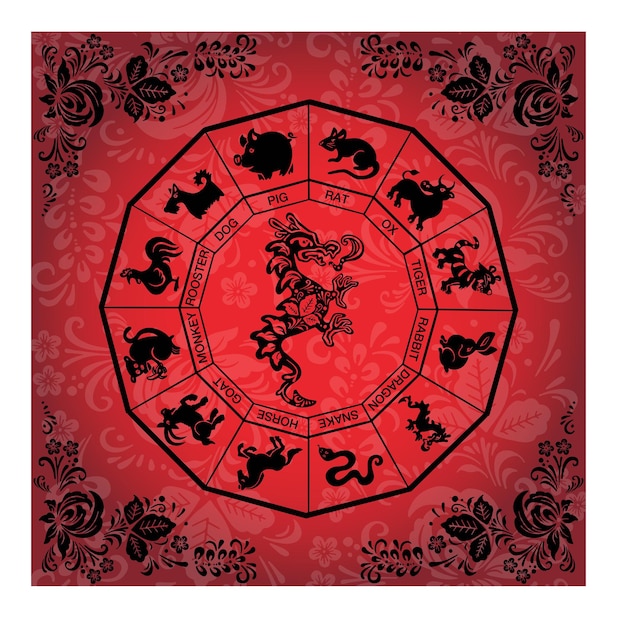 Black ethnic boho dragon monster on red banner background