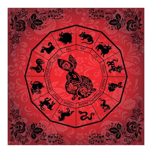Черный этнический кролик бохо на красном флаге