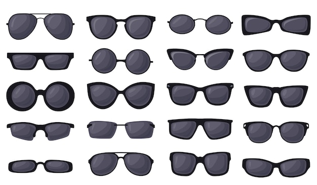 Black eyewear Sunglasses silhouette polarized glasses sun uv eye protection aviation vintage model with cool shades lens ocular health dark spectacles neat vector illustration
