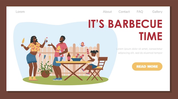 ベクトル 黒人の家族は裏庭のバナーでピクニックをしており、ウェブサイトページのママパパと女の赤ちゃんはフロリダの食べ物を食べています