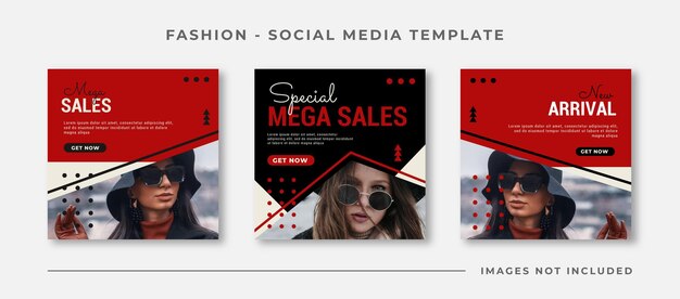 Black Fashion Sales Social Media Post Template, Editable Post Template Social Media Banners Vector