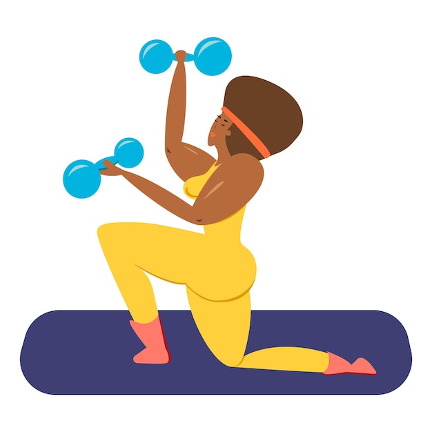 Vector a black female athlete a black woman with dumbbells in her hands shakes her muscles vector illustration