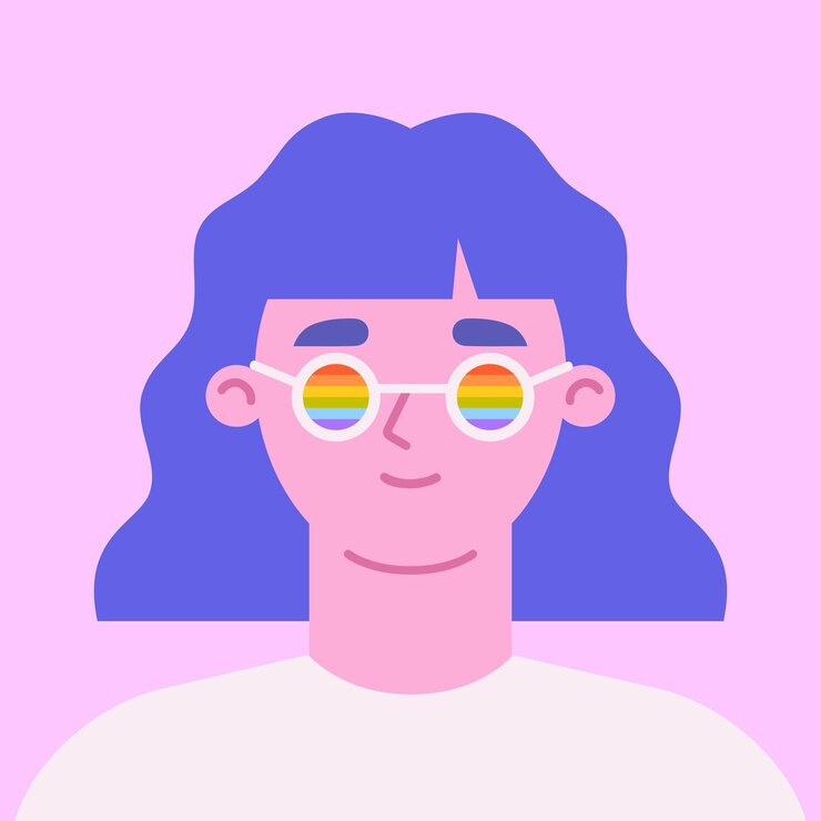 LGBTIQ 플래그 선글라스 프라이드 월 개념 벡터 일러스트 레이 션에 흑인 여성