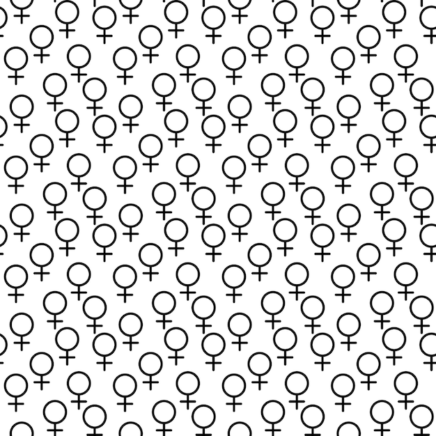 Black female sign circle with a cross down belonging to the female gender seamless pattern