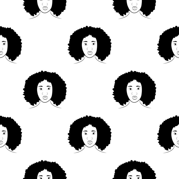 Vector black females silhouettes face profile vignette afro woman in profile