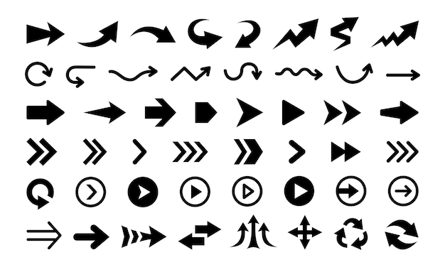 Black flat arrows and pointers isolated on white background Big vector set of navigation elements