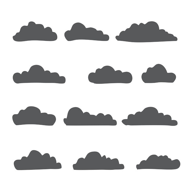 Vector black flat clouds collection vector illustration with black line