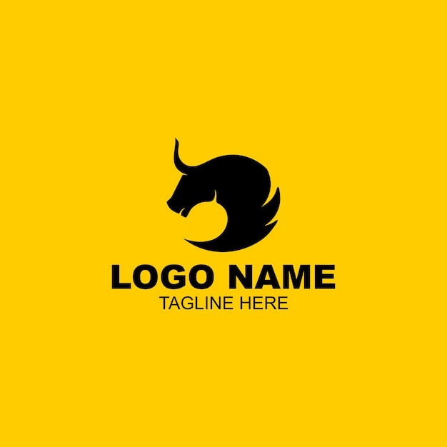 Black flat design bull head logo