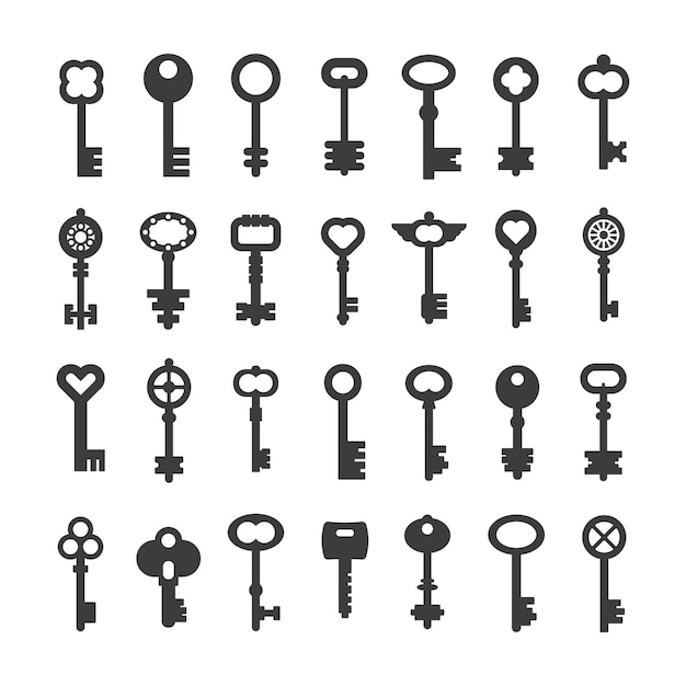 Black flat style set of key Retro signs