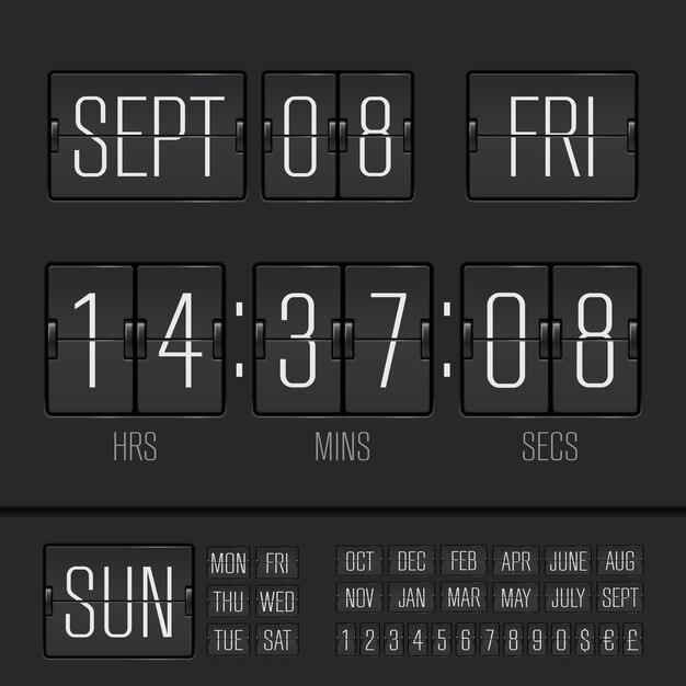 Black flip clock vector digital week timer