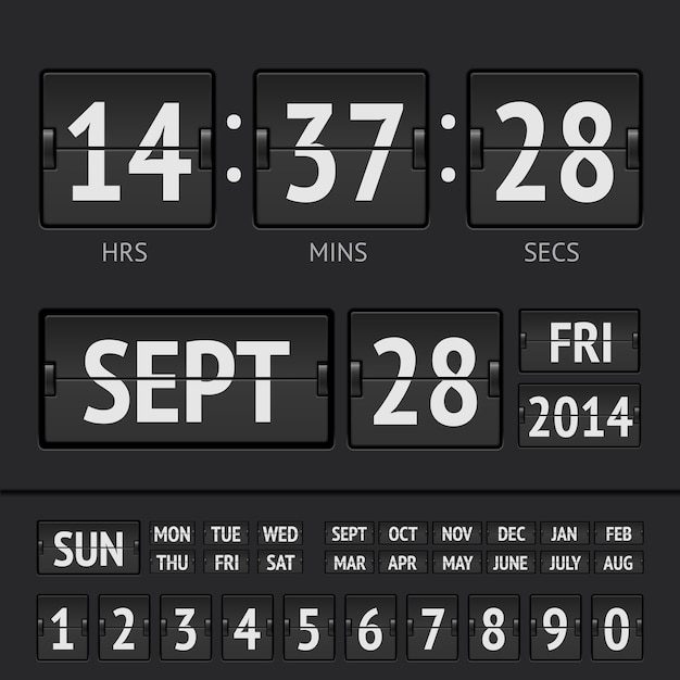 日付と時刻が記載されたブラックフリップスコアボードデジタルタイマー