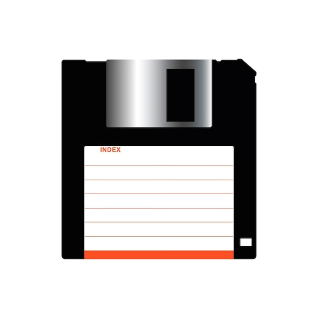 A black floppy disk with the word 