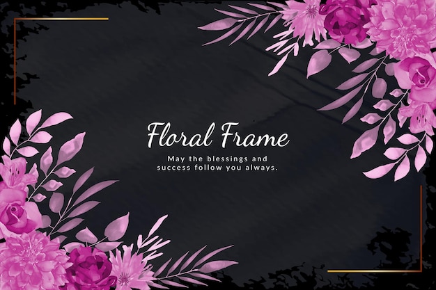 Black Floral background template with beautiful flowers and leaves watercolor free Vector