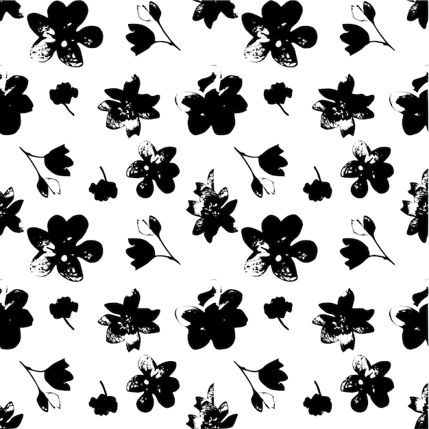 Black floral seamless pattern background