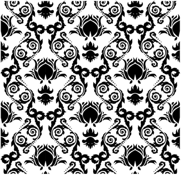 Vector black floral seamless pattern with shadow