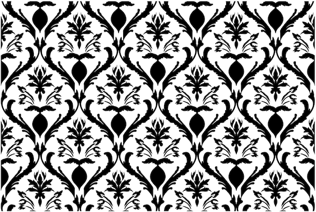 Vector black floral seamless pattern with shadow