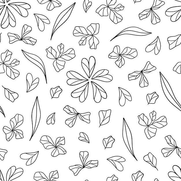 Vector black flowers and leaves ink style seamless pattern vector botany elements hand drawn on white