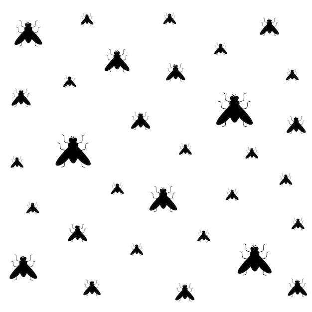 Vector black fly silhouette background hand drawn illustration