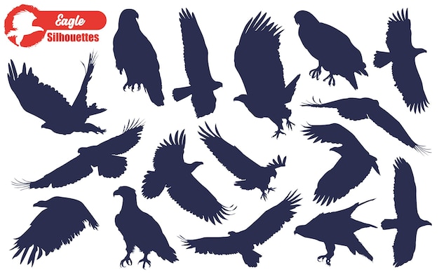 Black Flying Eagle Silhouettes Vector Illustration